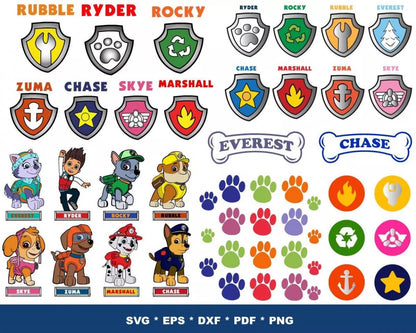 Paw Patrol Clipart Bundle, Paw Patrol SVG For Cricut, Paw Patrol Birthday SVG, Paw Patrol Silhouette Vector Cut Files