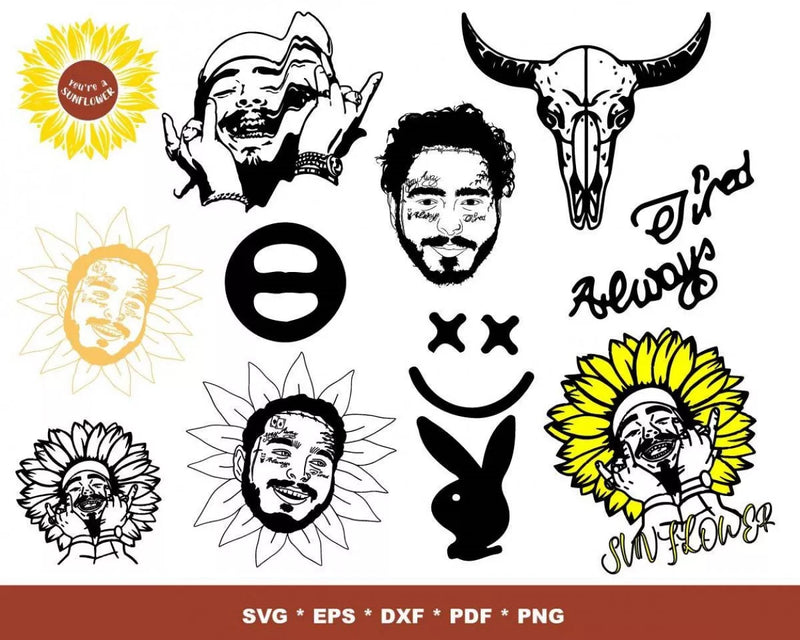 Post Malone PNG & SVG Bundle, 250+ Files For Cricut & Silhouette