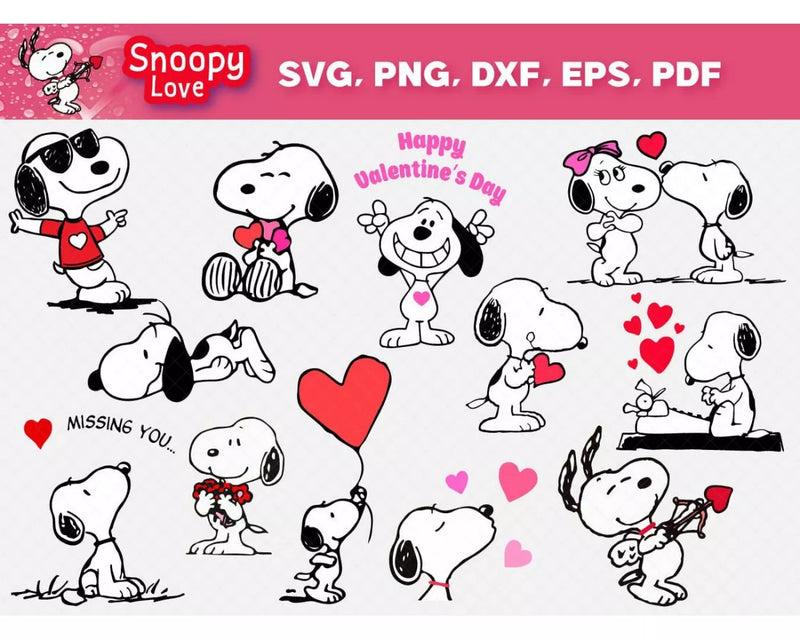 Snoopy Love SVG, Snoopy Valentine's Day SVG, Snoopy Valentine Svg for Cricut, Silhouette Vector Cut Files