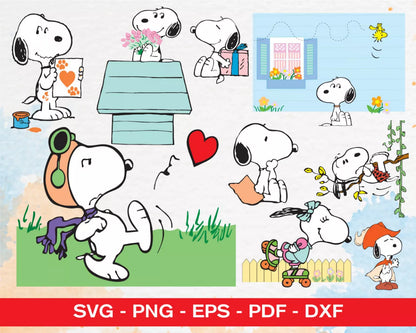 Snoopy Woodstock Clipart Bundle, Snoopy PNG & SVG Cut Files for Cricut, Silhouette Vector Cut Files