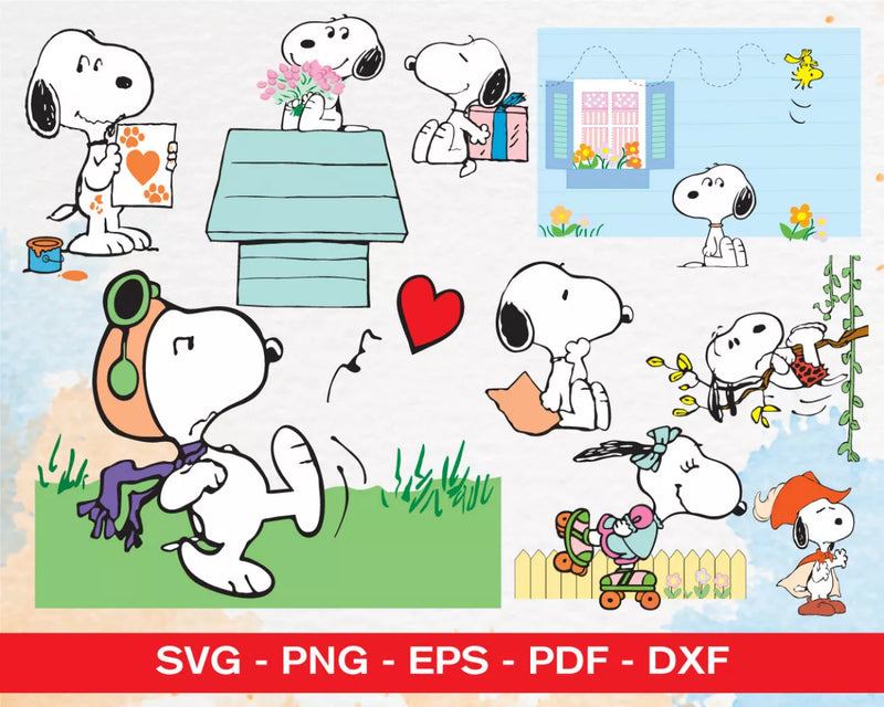 Snoopy Woodstock Clipart Bundle, Snoopy PNG & SVG Cut Files for Cricut, Silhouette Vector Cut Files