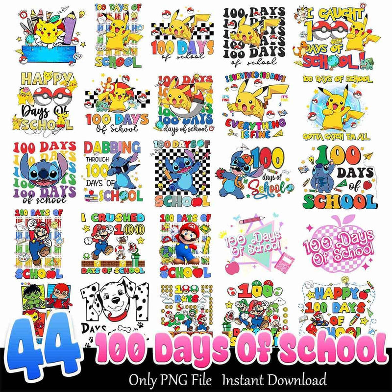 100 Days Of School PNG Bundle, Cartoon 100 Days Of School PNG