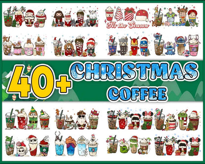 Version 2 - 40+ Christmas coffee PNG bundle, Christmas cafe digital bundle, PNG formats, Digital download