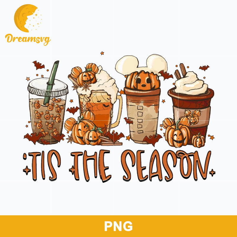 Fall Mickey Pumpkin Coffee Halloween Png, Tis The Season Png, Halloween Coffee Png Sublimation.