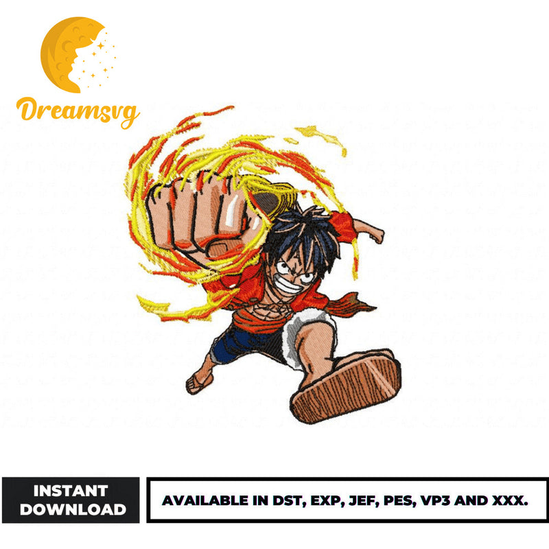 Luffy Fire Fist embroidery design, One Piece embroidery