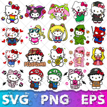 Hello Kitty SVG Bundle, Hello Kitty SVG for Cricut, Hello Kitty Silhouette Vector Cut Files Clipart Digital Bundle