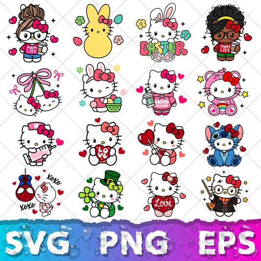 Hello Kitty SVG Bundle, Hello Kitty Clipart for Cricut & Silhouette, Hello Kitty PNG SVG Cut Files - Digital Bundle
