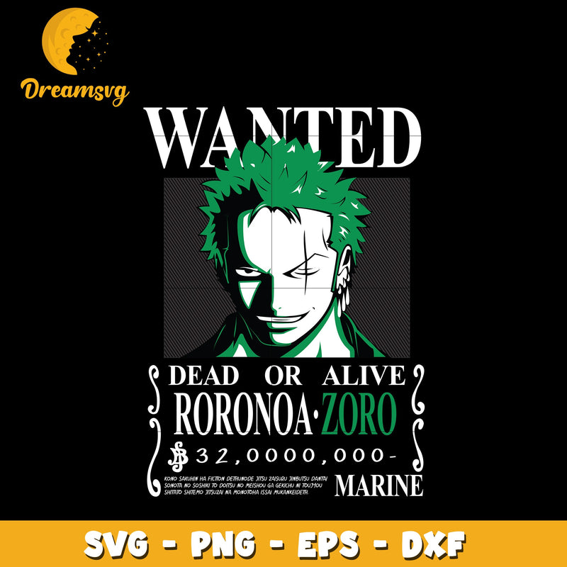 Wanted Roronoa Zoro Svg, Anime Svg, One piece Svg