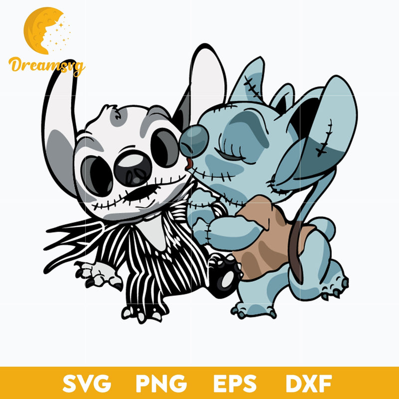 Stitch And Jack Sally SVG, Sally Stitch Kiss Jack Stitch SVG, Stitch Halloween SVG, PNG, DXF, EPS Digital File