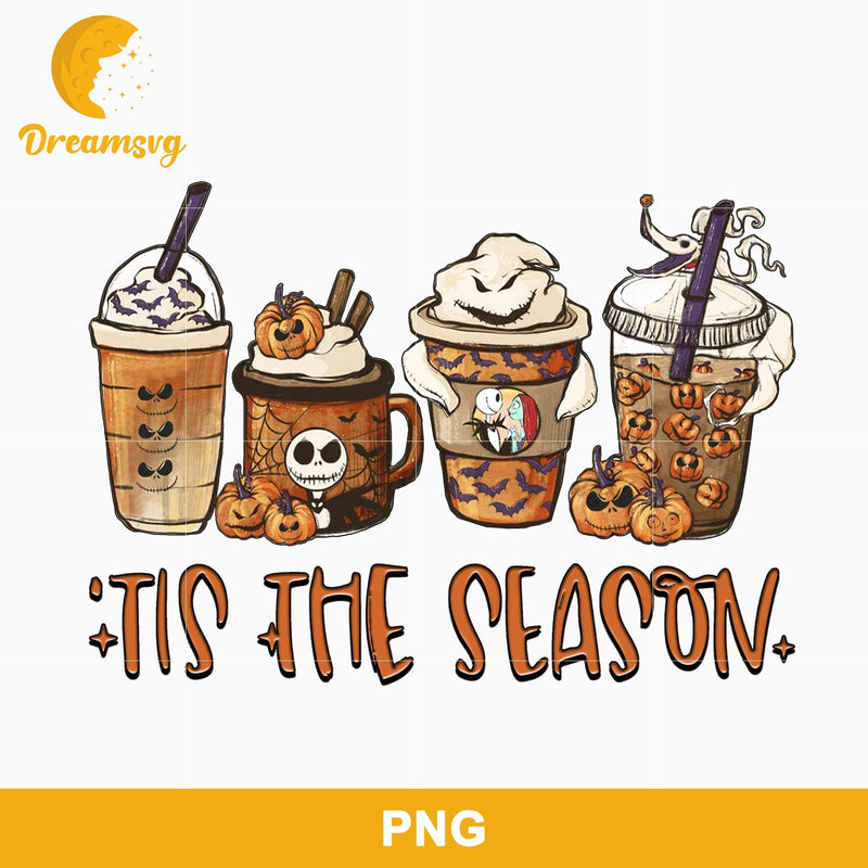 Jack Skellington Coffee Latte Png, Tis The Season Png, Halloween Coffee Png Sublimation.