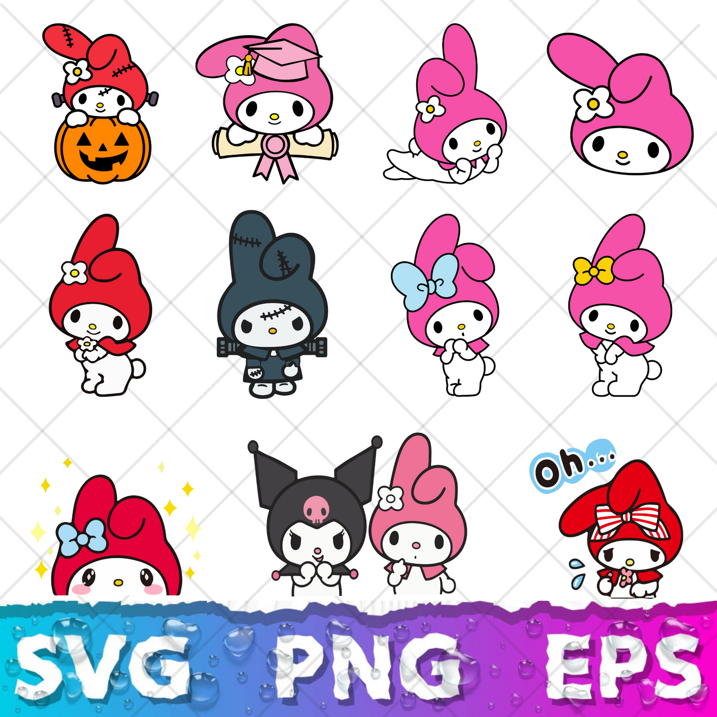 My Melody SVG Bundle, My Melody Clipart for Cricut & Silhouette, My Melody PNG SVG Cut Files - Digital Bundle