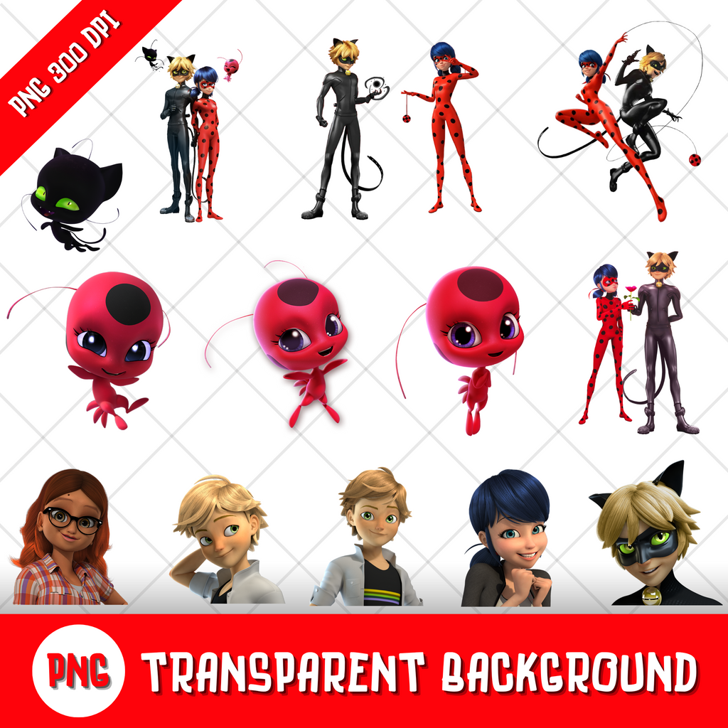 Miraculous Ladybug Clipart Bundle, Miraculous Transparent PNG, Designs