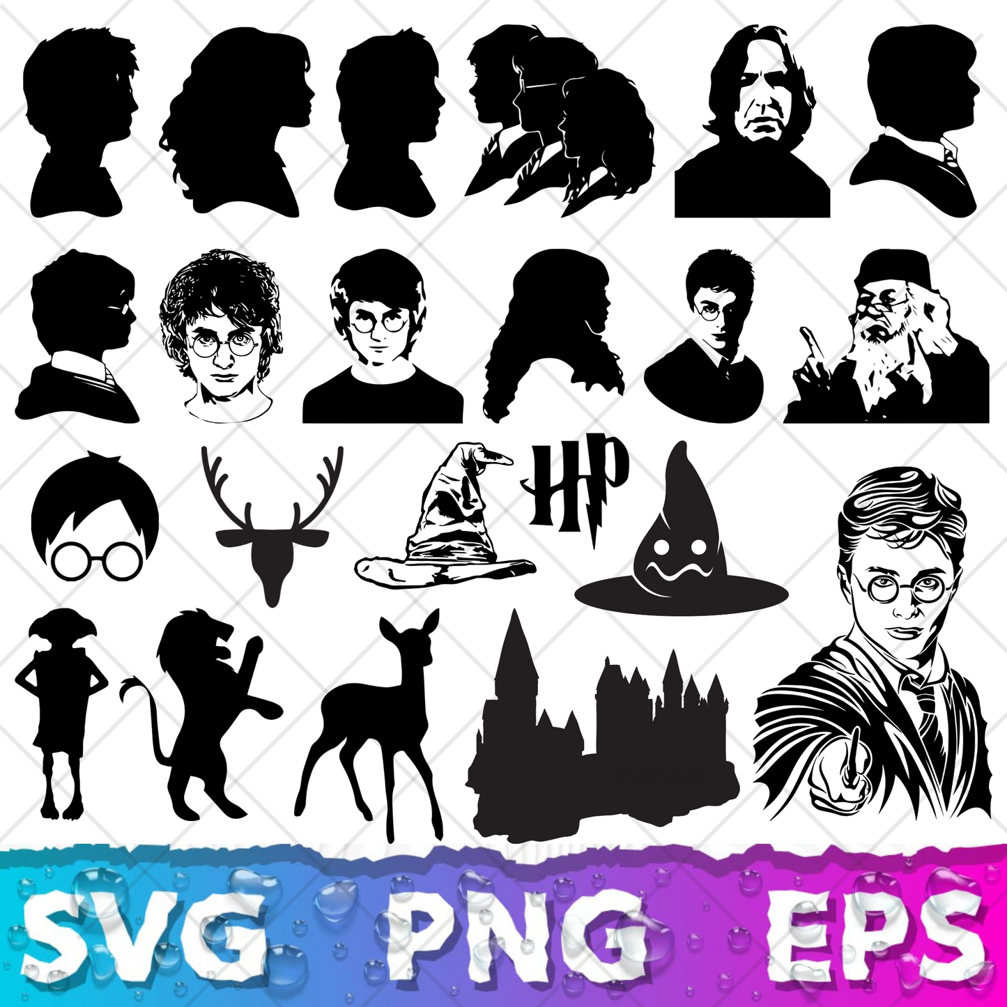Harry Potter Clipart Bundle, Harry Potter SVG Cut Files for Cricut / Silhouette, Harry Potter Alphabet PNG Vector Files