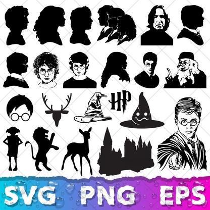Harry Potter Clipart Bundle, Harry Potter SVG Cut Files for Cricut / Silhouette, Harry Potter Alphabet PNG Vector Files