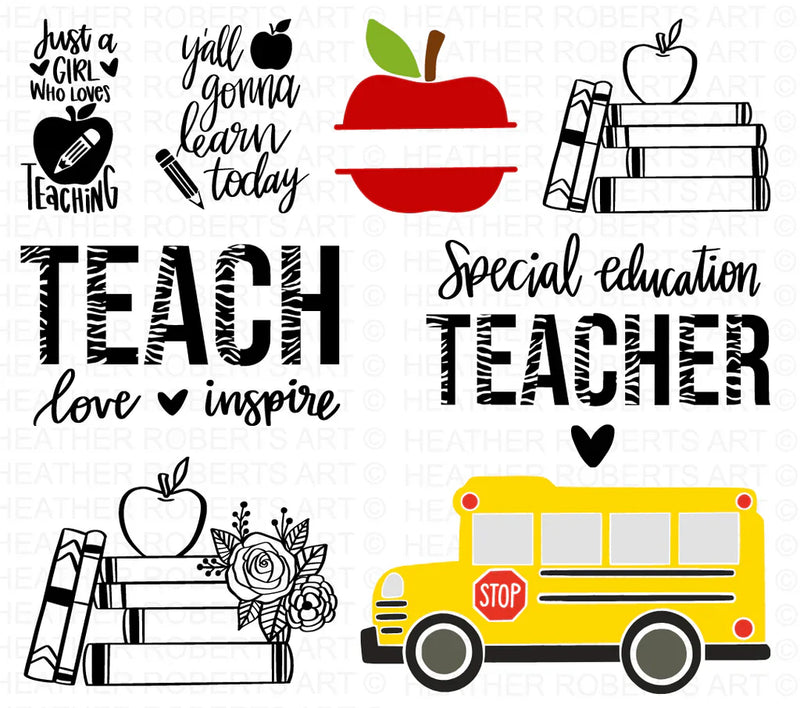 Back to School SVG Bundle, 45 Cliparts for Cricut / Silhouette