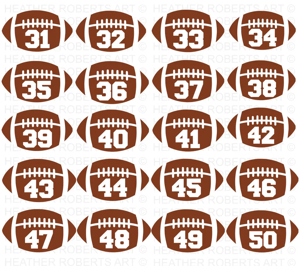 Football Numbers SVG Bundle, Cliparts for Cricut / Silhouette