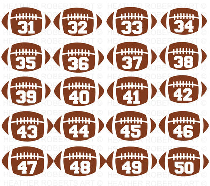 Football Numbers SVG Bundle, Cliparts for Cricut / Silhouette