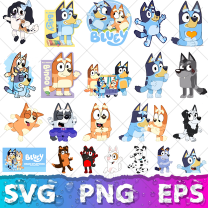 Bluey SVG & PNG Bundle - 850+ Bluey Family Clipart for Cricut & Silhouette, Sublimation, Stickers, Instant Download, Tshirt | Mug, Decals