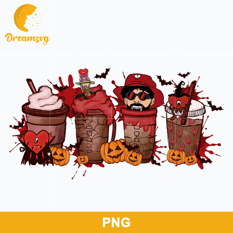 Bad Bunny Latte Coffee Cups Halloween Png, Bad Bunny Halloween Png, Un Verano sin Ti Halloween Coffee Png Digital Download