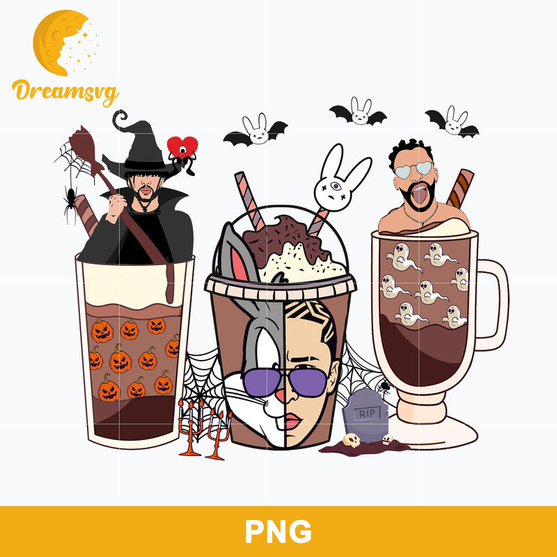 Halloween Bad Bunny Coffee Png, Bunny Halloween Coffee Png.