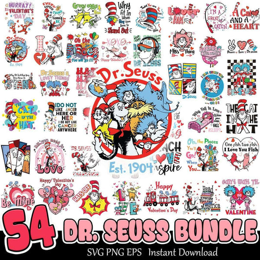 Dr. Seuss Love Bundle SVG PNG EPS 54+ Dr. Seuss Day SVG Instant Download