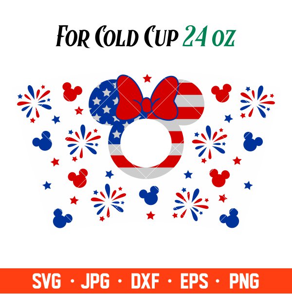 4th of July Minnie Mouse Full Wrap Svg, Starbucks Svg, Coffee Ring Svg, Cold Cup Svg, Cricut, Silhouette Vector Cut File