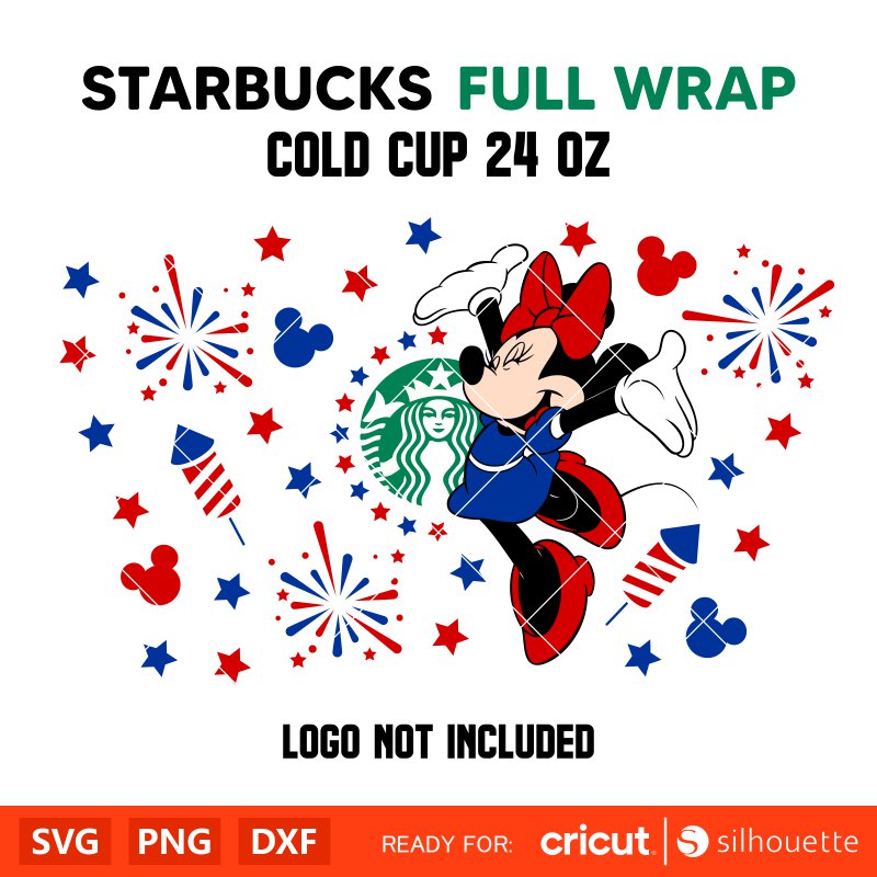 4th of July USA Minnie Mouse Full Wrap Svg, Starbucks Svg, Coffee Ring Svg, Cold Cup Svg, Cricut, Silhouette Vector Cut File