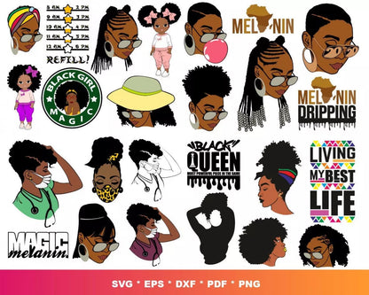 Afro Clipart Bundle, Afro Women Svg, Afro Man Svg, Afro Boy Svg, Afro Girl Svg, Silhouette Vector Cut Files