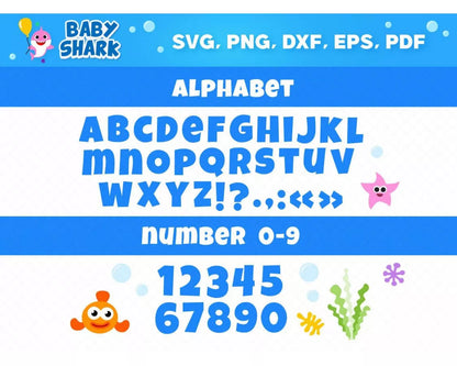 Baby Shark SVG Bundle Baby Shark Birthday Clipart Baby Shark Font Alphabet Svg Cut Files Png Digital Bundle