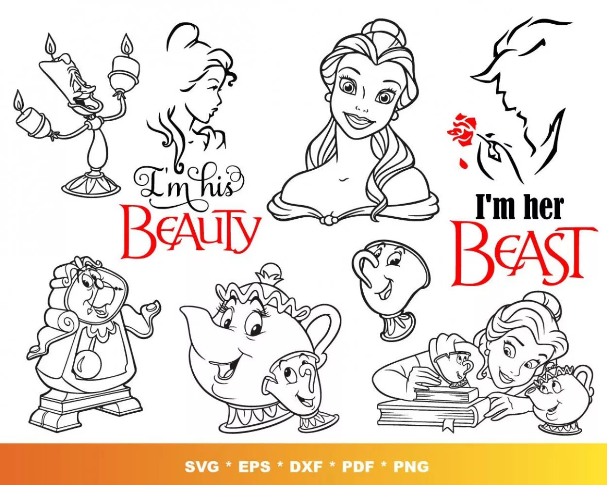 Princess Belle Svg, Princess Belle Silhouette Svg, Princess Belle Clipart Bundle