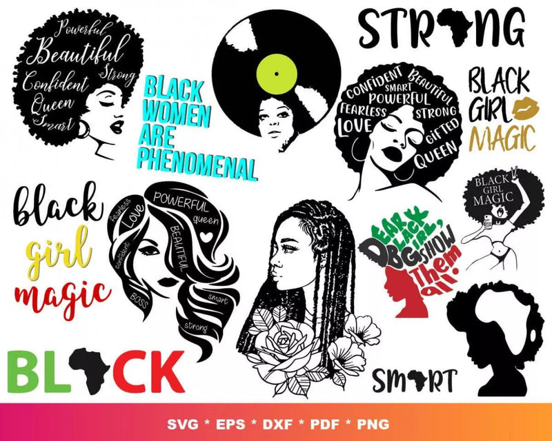 Afro Women Clipart Bundle, PNG & SVG Files for Cricut & Silhouette