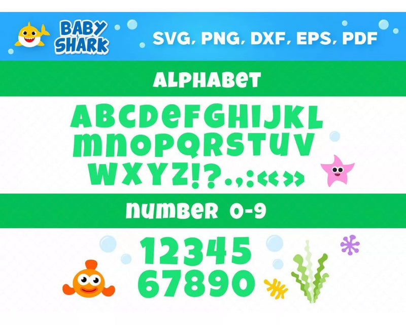 Baby Shark Clipart Bundle, PNG & SVG Cut Files for Cricut & Silhouette