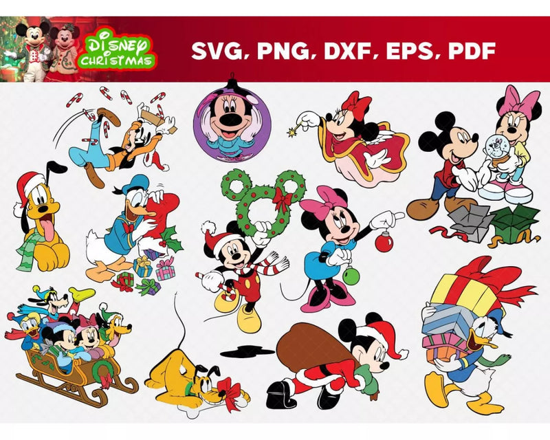 Christmas Disney SVG, Christmas Mickey Mouse SVG Cut Files, Christmas Minnie SVG Cricut, Merry Christmas Disney PNG