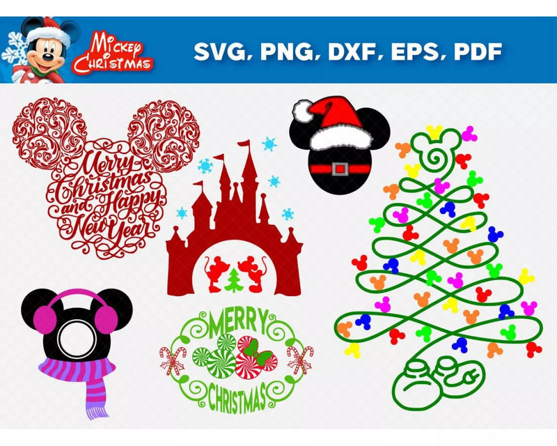 Mickey Christmas SVG Bundle, Christmas Mickey Clipart Set, Disney Merry Christmas SVG for Cricut, Silhouette Vector Cut Files