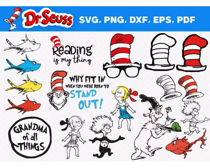 Dr Seuss SVG, Dr Seuss SVG Cricut, Dr Seuss Hat PNG, Dr Seuss SVG  Cut Files, Dr Seuss Clipart Bundle