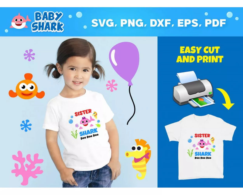 Baby Shark Family Clipart Bundle, PNG & SVG Cut Files for Cricut & Silhouette