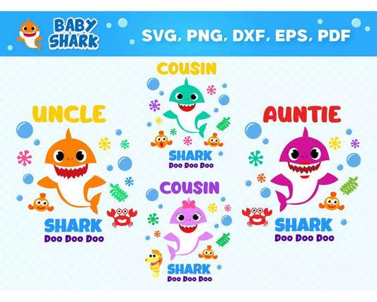 Baby Shark Family Clipart Bundle, PNG & SVG Cut Files for Cricut & Silhouette