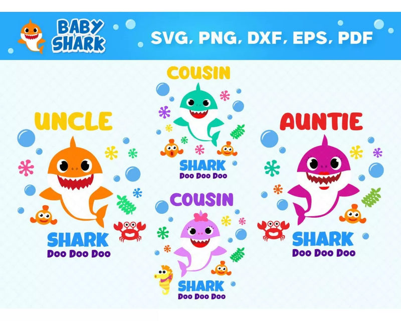 Baby Shark Daddy Svg, Baby Shark Mommy Svg, Baby Shark Clipart, Baby Shark Family Svg