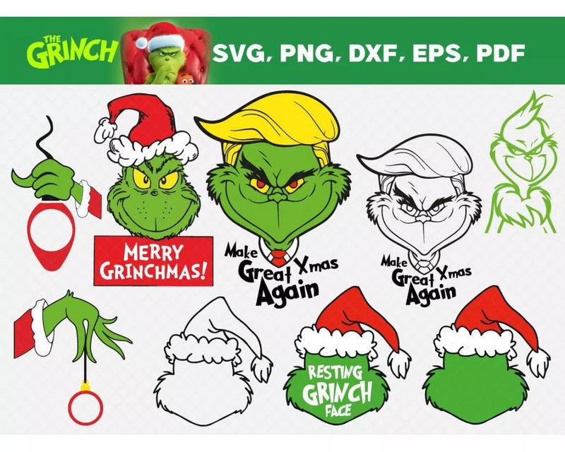 Grinch Head SVG, Grinch Merry Christmas SVG Cricut Files, Grinch Face Clipart, Cricut & Silhouette Vector Cut Files