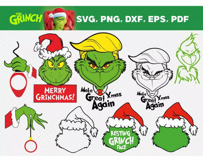 The Grinch 100+ Cliparts Bundle, Merry Grinchmas SVG Cut Files For Cricut / Silhouette, Grinch Christmas PNG