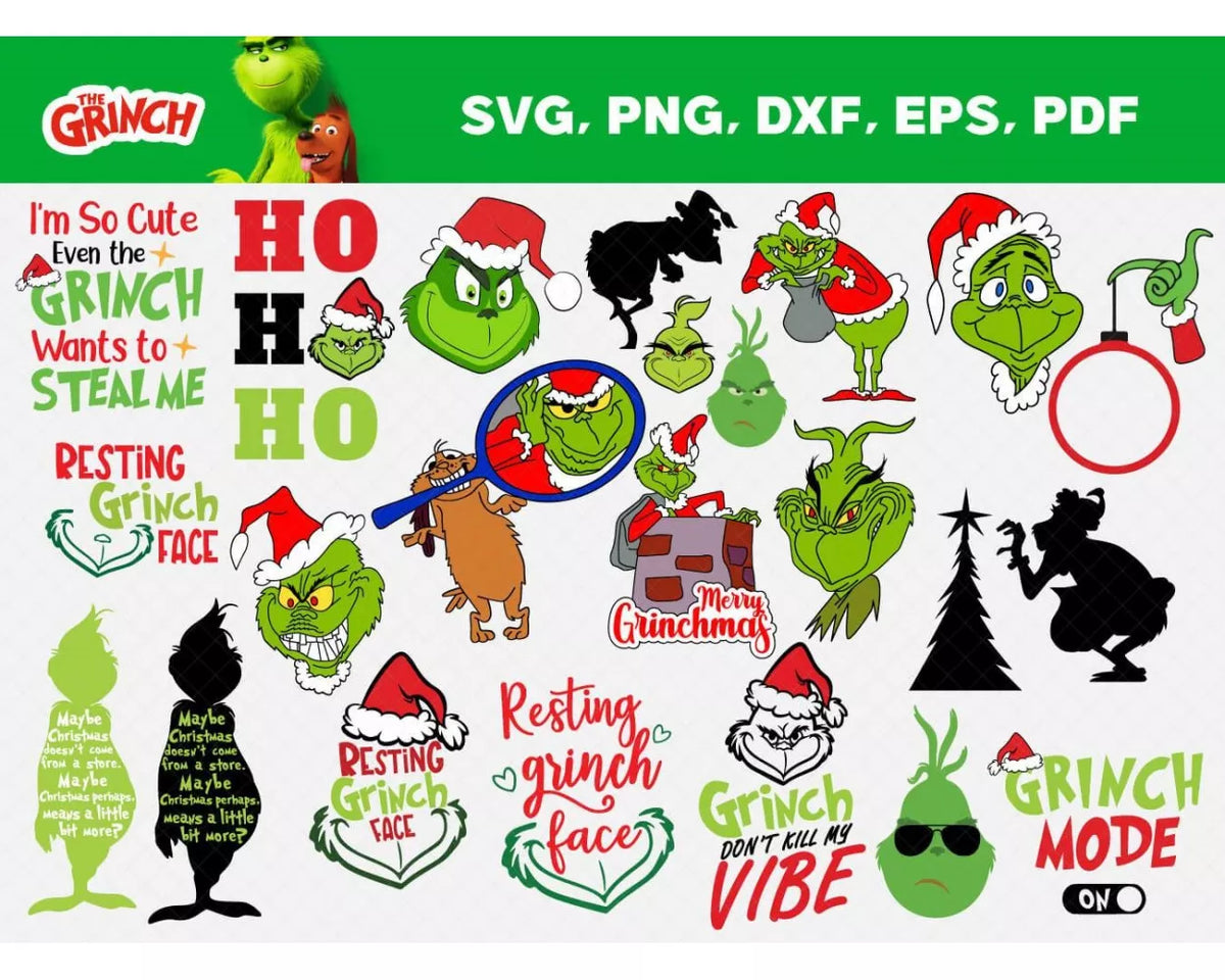The Grinch 100+ Cliparts Bundle, Merry Grinchmas SVG Cut Files For Cricut / Silhouette, Grinch Christmas PNG
