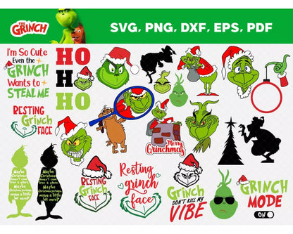The Grinch 100+ Cliparts Bundle, Merry Grinchmas SVG Cut Files For Cricut / Silhouette, Grinch Christmas PNG