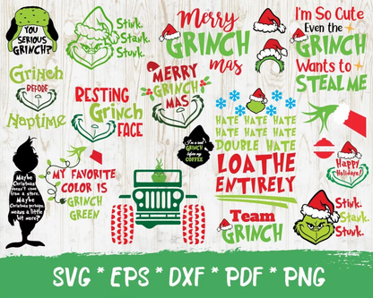 Grinch Christmas Svg, The Grinch Face Svg, Grinch Christmas Png, Merry Grinchmas SVG Cricut, Silhouette Vector Cut Files