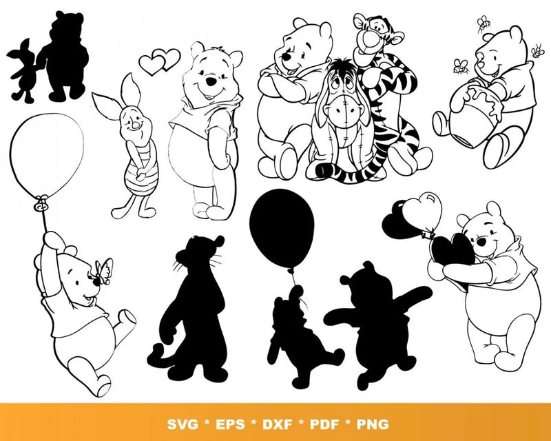 Winnie the Pooh Clipart Bundle, PNG & SVG Cut Files for Cricut & Silhouette