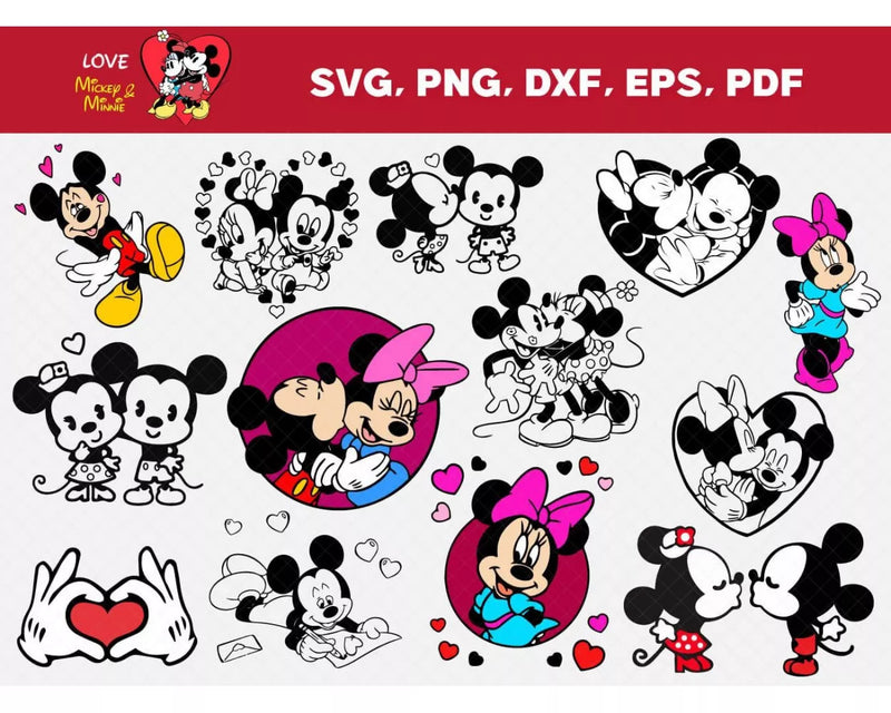 Mickey & Minnie Clipart Bundle, PNG & SVG Cut Files for Cricut / Silhouette