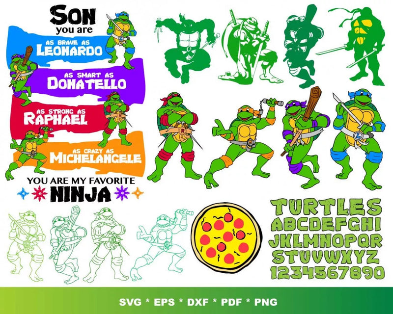 Ninja Turtles Clipart Bundle, Ninja Turtles SVG For Cricut, Ninja Turtles SVG, Ninja Turtles Silhouette Vector Cut Files