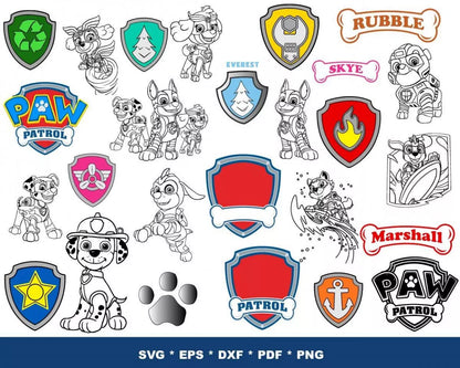 Paw Patrol Clipart Bundle, Paw Patrol SVG For Cricut, Paw Patrol Birthday SVG, Paw Patrol Silhouette Vector Cut Files