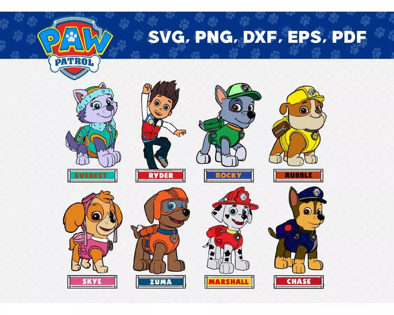 PAW Patrol Characters Clipart Bundle, PNG & SVG Cut Files for Cricut / Silhouette