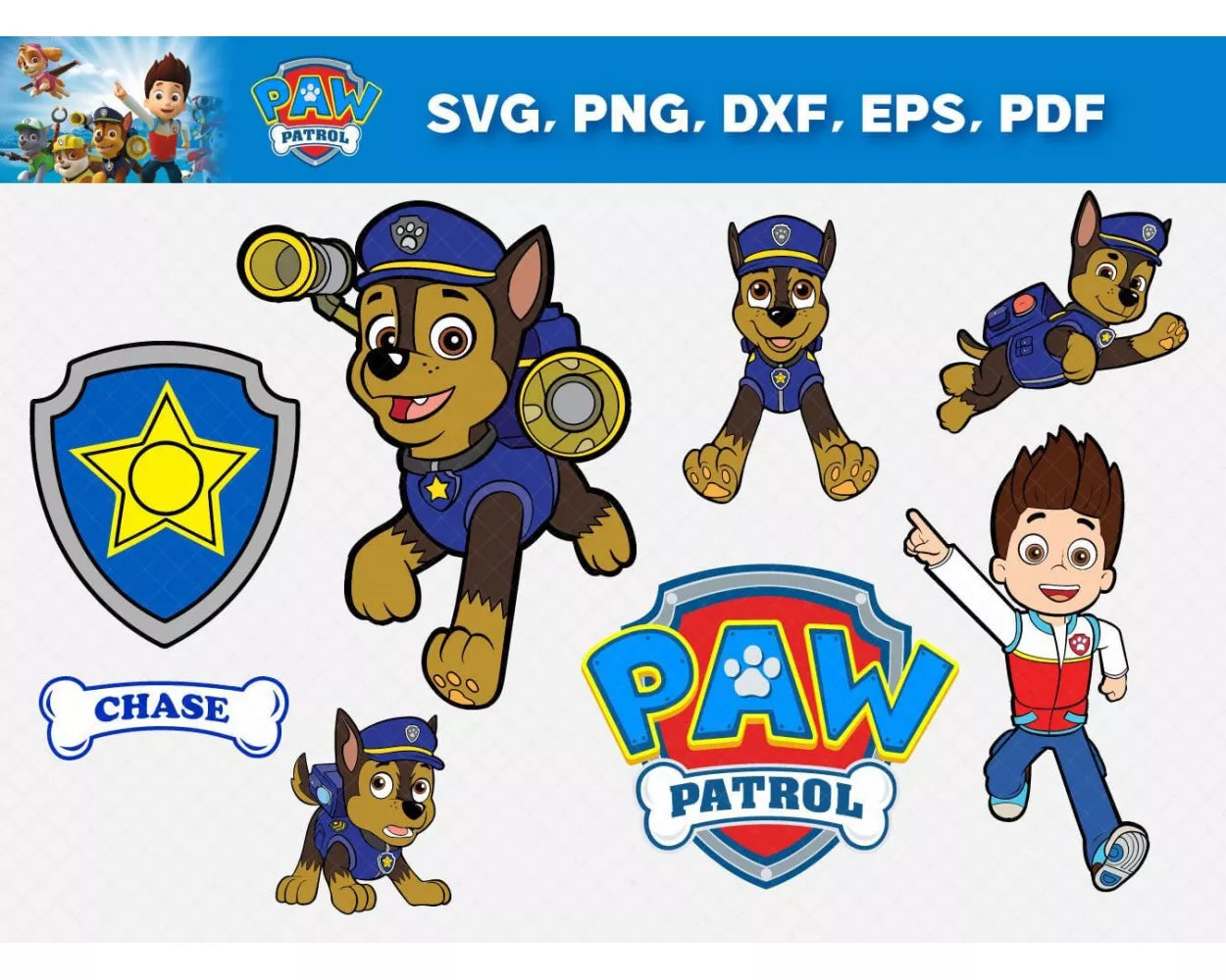 Skye Paw Patrol SVG, Chase Paw Patrol SVG, Marshall SVG For Cricut, Sesame Street Characters Clipart Bundle