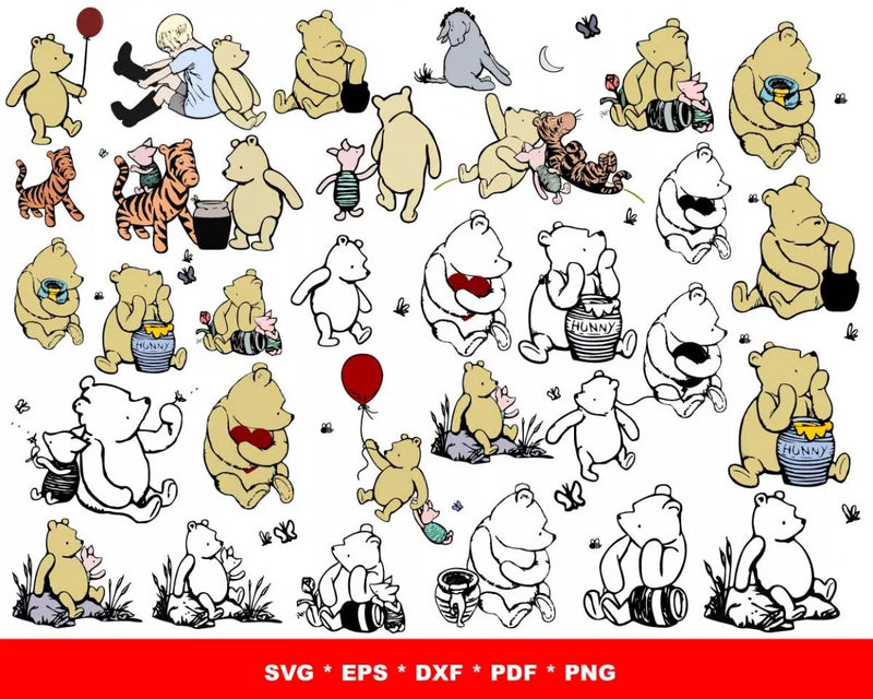 Winnie the Pooh Clipart Bundle, Pooh SVG Cut Files For Cricut, Winnie the Pooh Silhouette Vector Cut Files